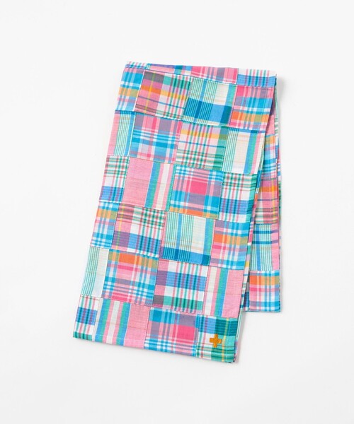 BEAMS PLUS（ビームスプラス）の「Stole Patch Works Madras（マフラー・メンズ・ネイビー/ピンク/ブラウン・ONE SIZE）」の10枚目の写真