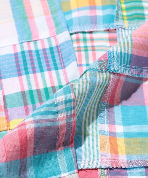 BEAMS PLUS（ビームスプラス）の「Stole Patch Works Madras（マフラー・メンズ・ネイビー/ピンク/ブラウン・ONE SIZE）」の15枚目の写真