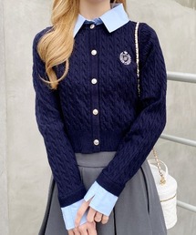 シャツレイヤード風ケーブルニット