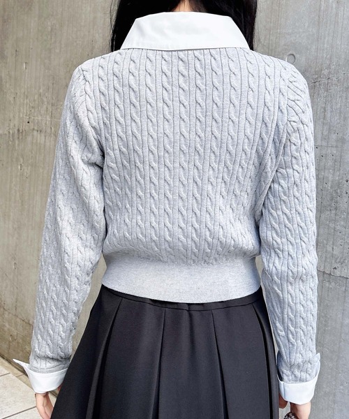 INGNI(イング)の「シャツレイヤード風ケーブルニット(ニット/セーター・レディース・グレー×ホワイト/レッド系3/ネイビー系8/ピンク系2・M)」の9枚目の写真