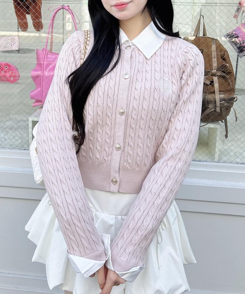INGNI(イング)の「シャツレイヤード風ケーブルニット(ニット/セーター・レディース・グレー×ホワイト/レッド系3/ネイビー系8/ピンク系2・M)」の12枚目の写真
