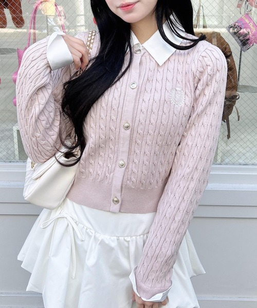 INGNI(イング)の「シャツレイヤード風ケーブルニット(ニット/セーター・レディース・グレー×ホワイト/レッド系3/ネイビー系8/ピンク系2・M)」の14枚目の写真