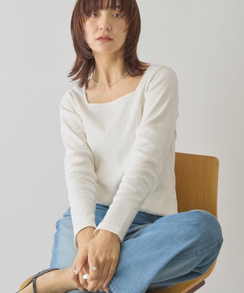AMERICAN HOLIC(アメリカンホリック)の「【2WAY】スクエアネックプルオーバー(Tシャツ/カットソー・レディース・ホワイト系その他/チャコールグレー/アイボリー・L/M)」の1枚目の写真