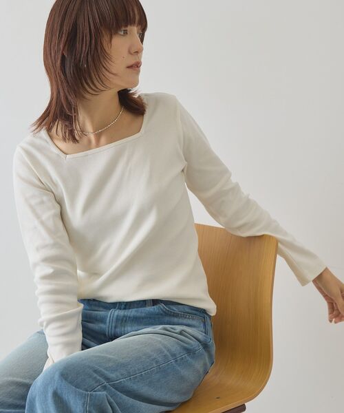 AMERICAN HOLIC(アメリカンホリック)の「【2WAY】スクエアネックプルオーバー(Tシャツ/カットソー・レディース・ホワイト系その他/チャコールグレー/アイボリー・L/M)」の13枚目の写真