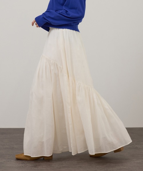 SALON adam et rope'（サロン アダム エ ロペ）の「【WEB限定】コットンオーガンジーギャザースカート（スカート・レディース・オフホワイト/ブラック/ベージュ系その他・FREE）」の2枚目の写真