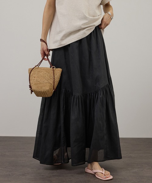 SALON adam et rope'（サロン アダム エ ロペ）の「【WEB限定】コットンオーガンジーギャザースカート（スカート・レディース・オフホワイト/ブラック/ベージュ系その他・FREE）」の3枚目の写真