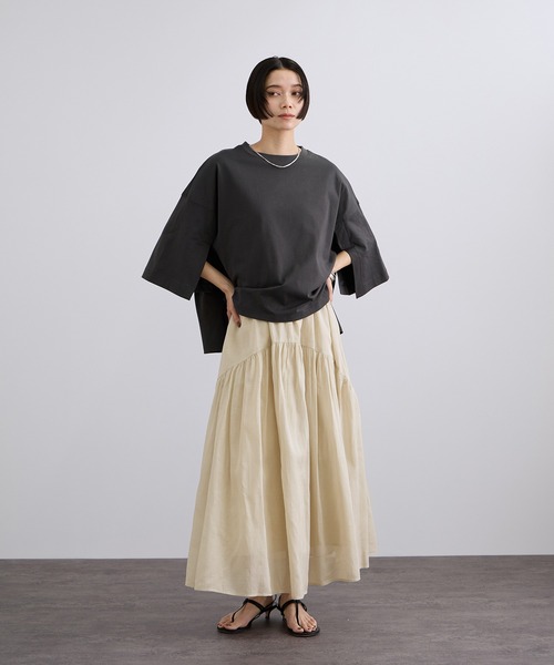 SALON adam et rope'(サロン アダム エ ロペ)の「【WEB限定】コットンオーガンジーギャザースカート / イージーケア(スカート・レディース・オフホワイト/ブラック/ベージュ系その他・FREE)」の6枚目の写真