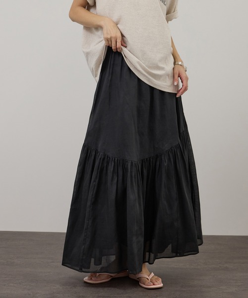 SALON adam et rope'(サロン アダム エ ロペ)の「【WEB限定】コットンオーガンジーギャザースカート / イージーケア(スカート・レディース・オフホワイト/ブラック/ベージュ系その他・FREE)」の9枚目の写真