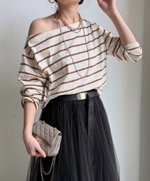 DouDou | マルチボーダーオフショルTEE(Tシャツ/カットソー)