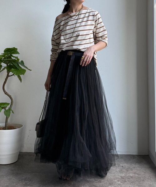 DouDou(ドゥドゥ)の「マルチボーダーオフショルTEE(Tシャツ/カットソー・レディース・アイボリー/レッド/ブラウン・FREE)」の6枚目の写真