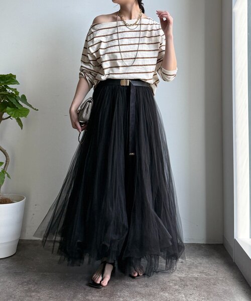 DouDou(ドゥドゥ)の「マルチボーダーオフショルTEE(Tシャツ/カットソー・レディース・アイボリー/レッド/ブラウン・FREE)」の7枚目の写真