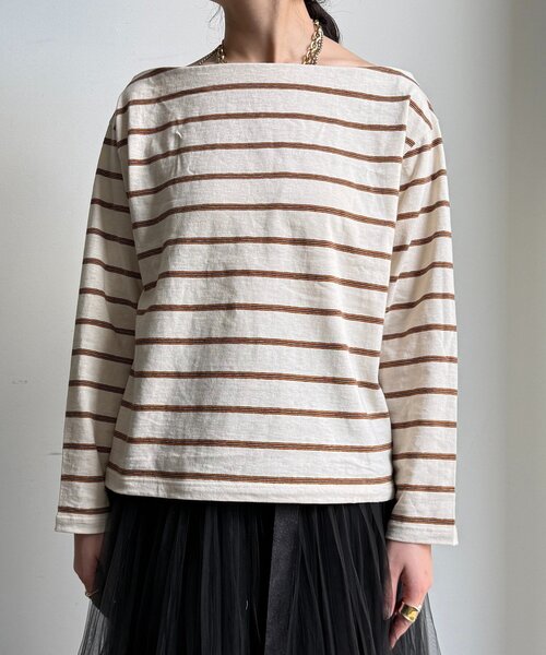 DouDou(ドゥドゥ)の「マルチボーダーオフショルTEE(Tシャツ/カットソー・レディース・アイボリー/レッド/ブラウン・FREE)」の14枚目の写真