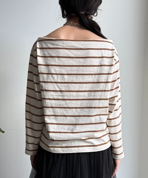 DouDou(ドゥドゥ)の「マルチボーダーオフショルTEE(Tシャツ/カットソー・レディース・アイボリー/レッド/ブラウン・FREE)」の16枚目の写真