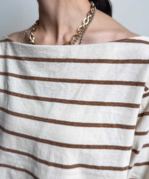 DouDou(ドゥドゥ)の「マルチボーダーオフショルTEE(Tシャツ/カットソー・レディース・アイボリー/レッド/ブラウン・FREE)」の17枚目の写真