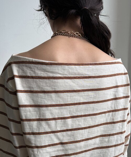 DouDou(ドゥドゥ)の「マルチボーダーオフショルTEE(Tシャツ/カットソー・レディース・アイボリー/レッド/ブラウン・FREE)」の18枚目の写真