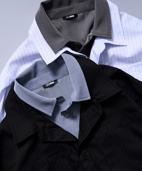 Ellno Loset(エルノロゼット)の「レイヤードスタイルストライプシャツ(シャツ/ブラウス・メンズ・ブラック/オフホワイト・LARGE/MEDIUM/SMALL)」の14枚目の写真