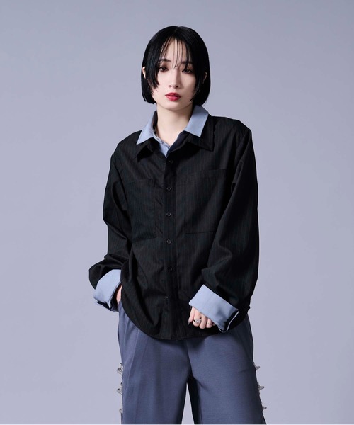 Ellno Loset(エルノロゼット)の「レイヤードスタイルストライプシャツ(シャツ/ブラウス・メンズ・ブラック/オフホワイト・LARGE/MEDIUM/SMALL)」の18枚目の写真