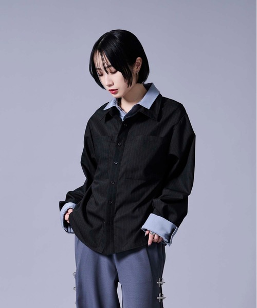 Ellno Loset(エルノロゼット)の「レイヤードスタイルストライプシャツ(シャツ/ブラウス・メンズ・ブラック/オフホワイト・LARGE/MEDIUM/SMALL)」の19枚目の写真