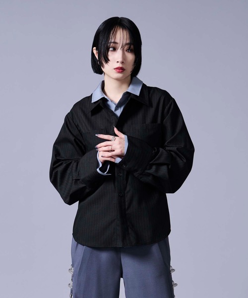 Ellno Loset(エルノロゼット)の「レイヤードスタイルストライプシャツ(シャツ/ブラウス・メンズ・ブラック/オフホワイト・LARGE/MEDIUM/SMALL)」の20枚目の写真