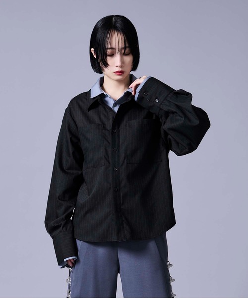 Ellno Loset(エルノロゼット)の「レイヤードスタイルストライプシャツ(シャツ/ブラウス・メンズ・ブラック/オフホワイト・LARGE/MEDIUM/SMALL)」の21枚目の写真