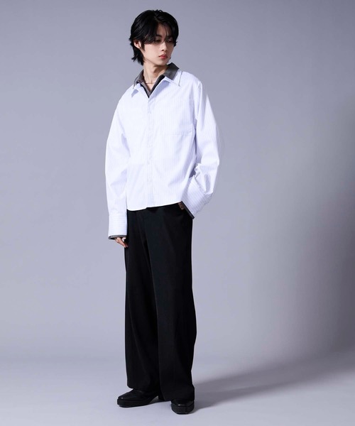 Ellno Loset(エルノロゼット)の「レイヤードスタイルストライプシャツ(シャツ/ブラウス・メンズ・ブラック/オフホワイト・LARGE/MEDIUM/SMALL)」の7枚目の写真