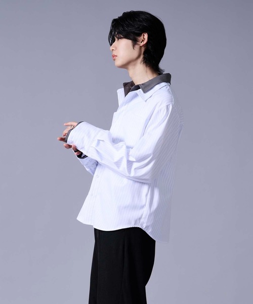 Ellno Loset(エルノロゼット)の「レイヤードスタイルストライプシャツ(シャツ/ブラウス・メンズ・ブラック/オフホワイト・LARGE/MEDIUM/SMALL)」の5枚目の写真