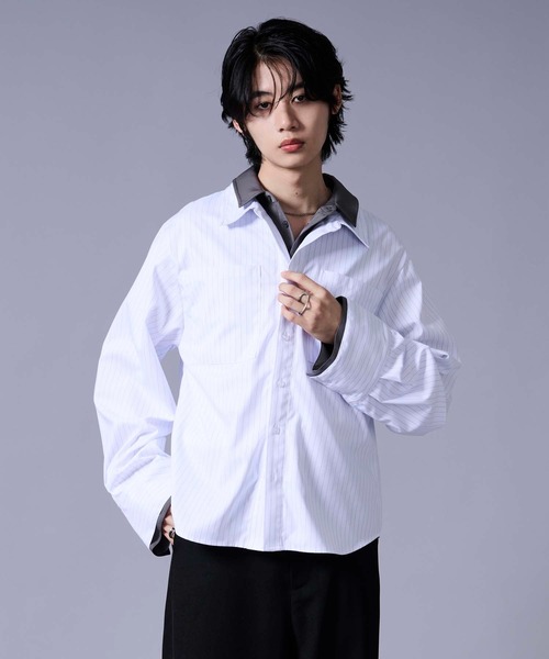 Ellno Loset(エルノロゼット)の「レイヤードスタイルストライプシャツ(シャツ/ブラウス・メンズ・ブラック/オフホワイト・LARGE/MEDIUM/SMALL)」の3枚目の写真