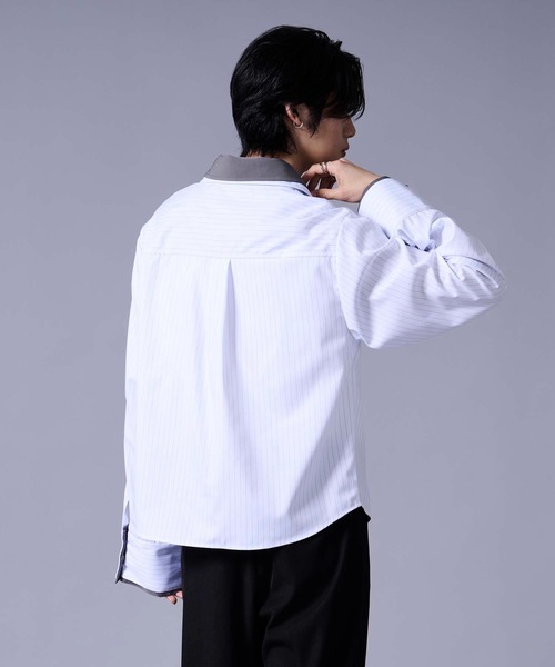 Ellno Loset(エルノロゼット)の「レイヤードスタイルストライプシャツ(シャツ/ブラウス・メンズ・ブラック/オフホワイト・LARGE/MEDIUM/SMALL)」の6枚目の写真
