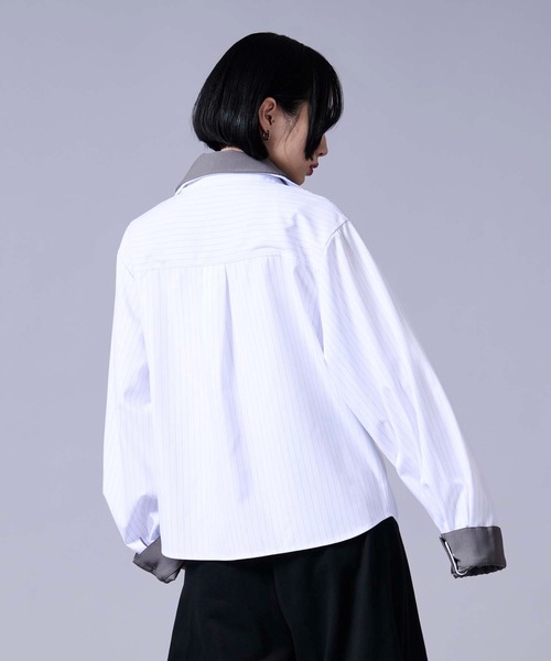 Ellno Loset(エルノロゼット)の「レイヤードスタイルストライプシャツ(シャツ/ブラウス・メンズ・ブラック/オフホワイト・LARGE/MEDIUM/SMALL)」の8枚目の写真