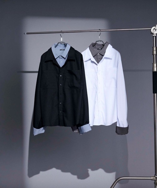 Ellno Loset(エルノロゼット)の「レイヤードスタイルストライプシャツ(シャツ/ブラウス・メンズ・ブラック/オフホワイト・LARGE/MEDIUM/SMALL)」の16枚目の写真