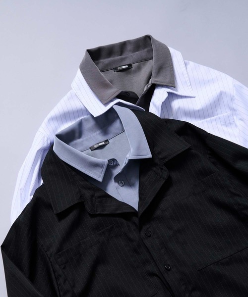 Ellno Loset(エルノロゼット)の「レイヤードスタイルストライプシャツ(シャツ/ブラウス・メンズ・ブラック/オフホワイト・LARGE/MEDIUM/SMALL)」の15枚目の写真