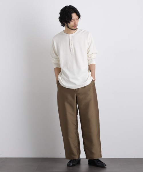 NANO universe(ナノユニバース)の「「ASSEMBLANC」 ドロップニードルリブ ヘンリーネック(Tシャツ/カットソー・メンズ・オフホワイト/ブラック・L/M)」の8枚目の写真