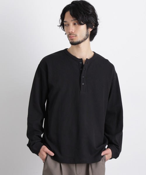 NANO universe(ナノユニバース)の「「ASSEMBLANC」 ドロップニードルリブ ヘンリーネック(Tシャツ/カットソー・メンズ・オフホワイト/ブラック・L/M)」の11枚目の写真