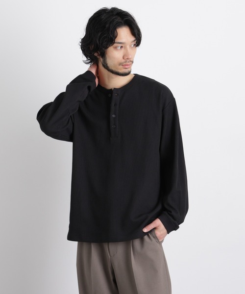 NANO universe(ナノユニバース)の「「ASSEMBLANC」 ドロップニードルリブ ヘンリーネック(Tシャツ/カットソー・メンズ・オフホワイト/ブラック・L/M)」の12枚目の写真