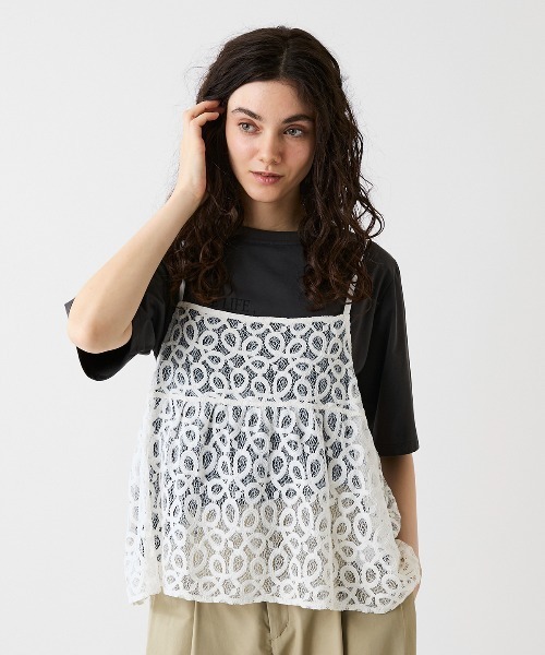leswel（レスウェル）の「【WEB/一部店舗限定】【M～6L】レーシーキャミブラウス（シャツ/ブラウス・レディース・オフホワイト/ブラック・L/LL/3L/4L/5L/M）」の4枚目の写真