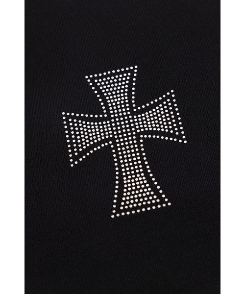 UNKNOWN LONDON（アンノウン・ロンドン）の「ジップフーディ｜Black x Silver Allover Cross Rhinestone Faux Fur Zip Hoodie｜Unknown London（ベスト・メンズ・ブラック・X-LARGE/LARGE/MEDIUM/SMALL）」の3枚目の写真