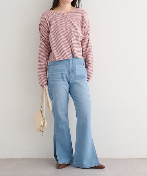 Kastane（カスタネ）の「【一部店舗限定/3サイズ展開/低身長サイズ/高身長サイズ/セットアップ対応】B サイドスリットフレアデニム（デニムパンツ・レディース・ブルー/サックスブルー/ブラック・0/2/1）」の15枚目の写真