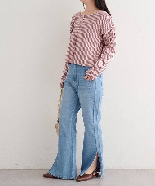 Kastane（カスタネ）の「【一部店舗限定/3サイズ展開/低身長サイズ/高身長サイズ/セットアップ対応】B サイドスリットフレアデニム（デニムパンツ・レディース・ブルー/サックスブルー/ブラック・0/2/1）」の17枚目の写真