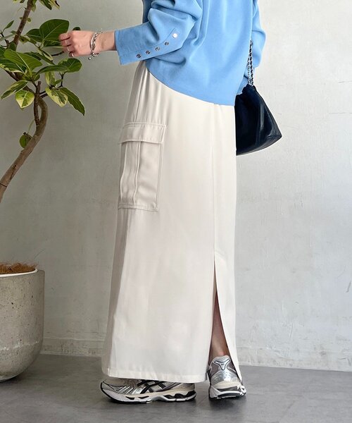 un dix cors（アンディコール）の「前ボタンナロースカート（スカート・レディース・チャコールグレー/グレイッシュベージュ/アイボリー・FREE）」の5枚目の写真