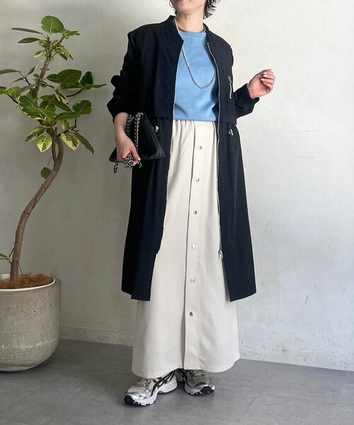 un dix cors（アンディコール）の「前ボタンナロースカート（スカート・レディース・チャコールグレー/グレイッシュベージュ/アイボリー・FREE）」の6枚目の写真