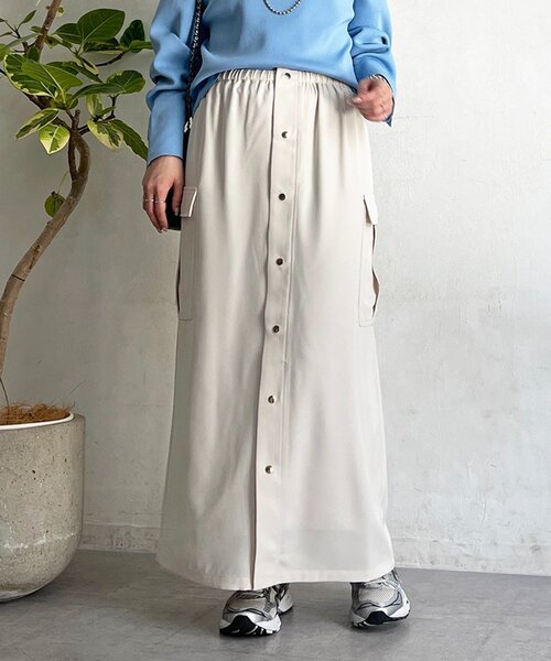 un dix cors（アンディコール）の「前ボタンナロースカート（スカート・レディース・チャコールグレー/グレイッシュベージュ/アイボリー・FREE）」の7枚目の写真