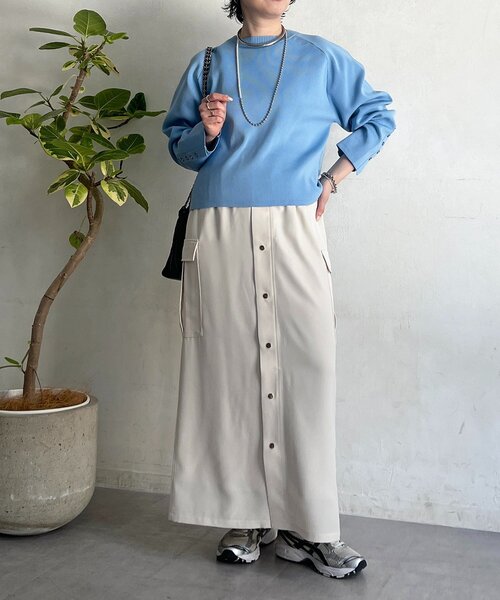 un dix cors（アンディコール）の「前ボタンナロースカート（スカート・レディース・チャコールグレー/グレイッシュベージュ/アイボリー・FREE）」の8枚目の写真