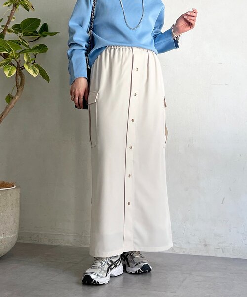 un dix cors（アンディコール）の「前ボタンナロースカート（スカート・レディース・チャコールグレー/グレイッシュベージュ/アイボリー・FREE）」の21枚目の写真