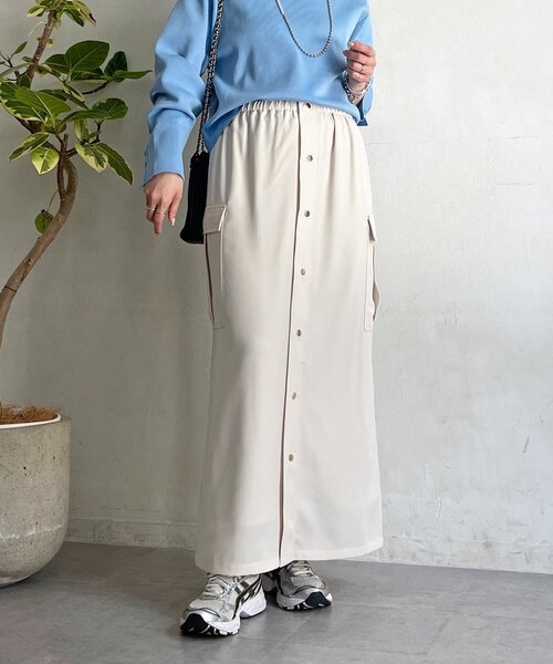 un dix cors（アンディコール）の「前ボタンナロースカート（スカート・レディース・チャコールグレー/グレイッシュベージュ/アイボリー・FREE）」の22枚目の写真