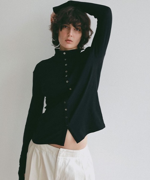 ETRE TOKYO（エトレトウキョウ）の「ガーゼフライスフロントオープンプルオーバー（Tシャツ/カットソー・レディース・ミント/オフホワイト/ブラック・FREE）」の2枚目の写真