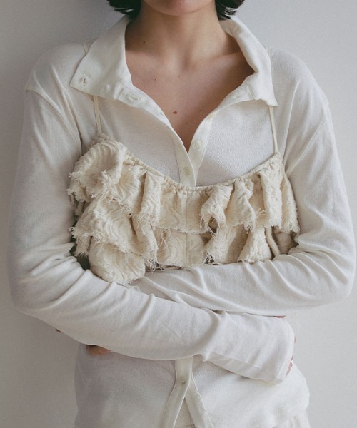 ETRE TOKYO（エトレトウキョウ）の「ガーゼフライスフロントオープンプルオーバー（Tシャツ/カットソー・レディース・ミント/オフホワイト/ブラック・FREE）」の11枚目の写真