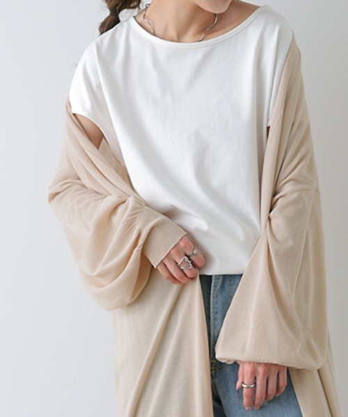 HUG.U（ハグユー）の「シアーニットロングカーディガン（カーディガン/ボレロ・レディース・ブルー/ブラック/ラベンダー/ベージュ/モカ/ライトグレー/モスグリーン/ホワイト・FREE）」の14枚目の写真