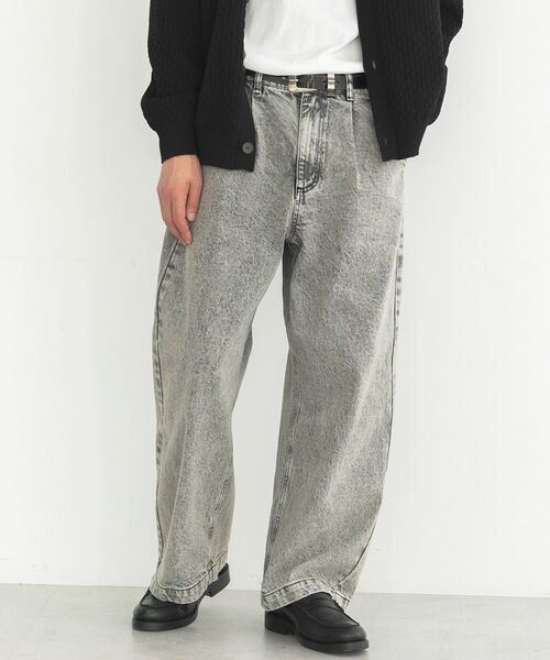 CRAFT STANDARD BOUTIQUE（クラフトスタンダードブティック）の「ハイブリーチケミカル加工デニムワイドパンツ（デニムパンツ・メンズ・ブラック/ライトインディゴブルー・L/M）」の4枚目の写真