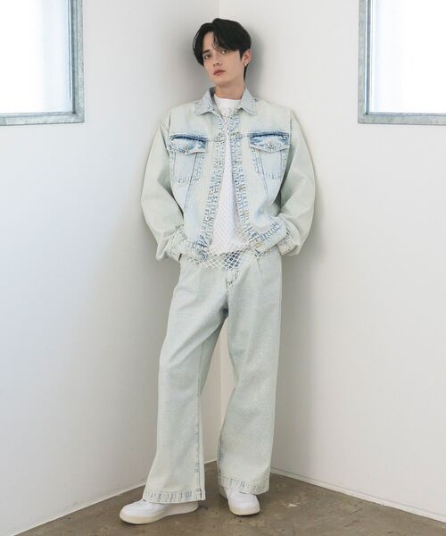 CRAFT STANDARD BOUTIQUE（クラフトスタンダードブティック）の「ハイブリーチケミカル加工デニムワイドパンツ（デニムパンツ・メンズ・ブラック/ライトインディゴブルー・L/M）」の11枚目の写真