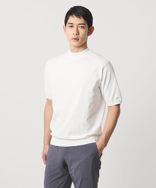 UNITED ARROWS（ユナイテッドアローズ）の「ショートスリーブ モックネック ニットTシャツ UA COZY ウォッシャブル 抗菌防臭（Tシャツ/カットソー・メンズ・ベージュ/ホワイト/ブラック/ネイビー・L/M/XXL/S/XL）」の2枚目の写真